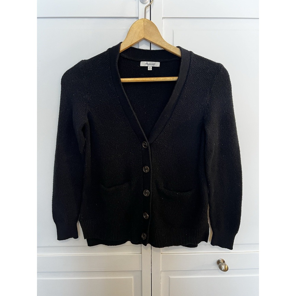 Madewell Sweater Women's XS Textured Cardigan Brown Buttons Black Cotton - Picture 2 of 6